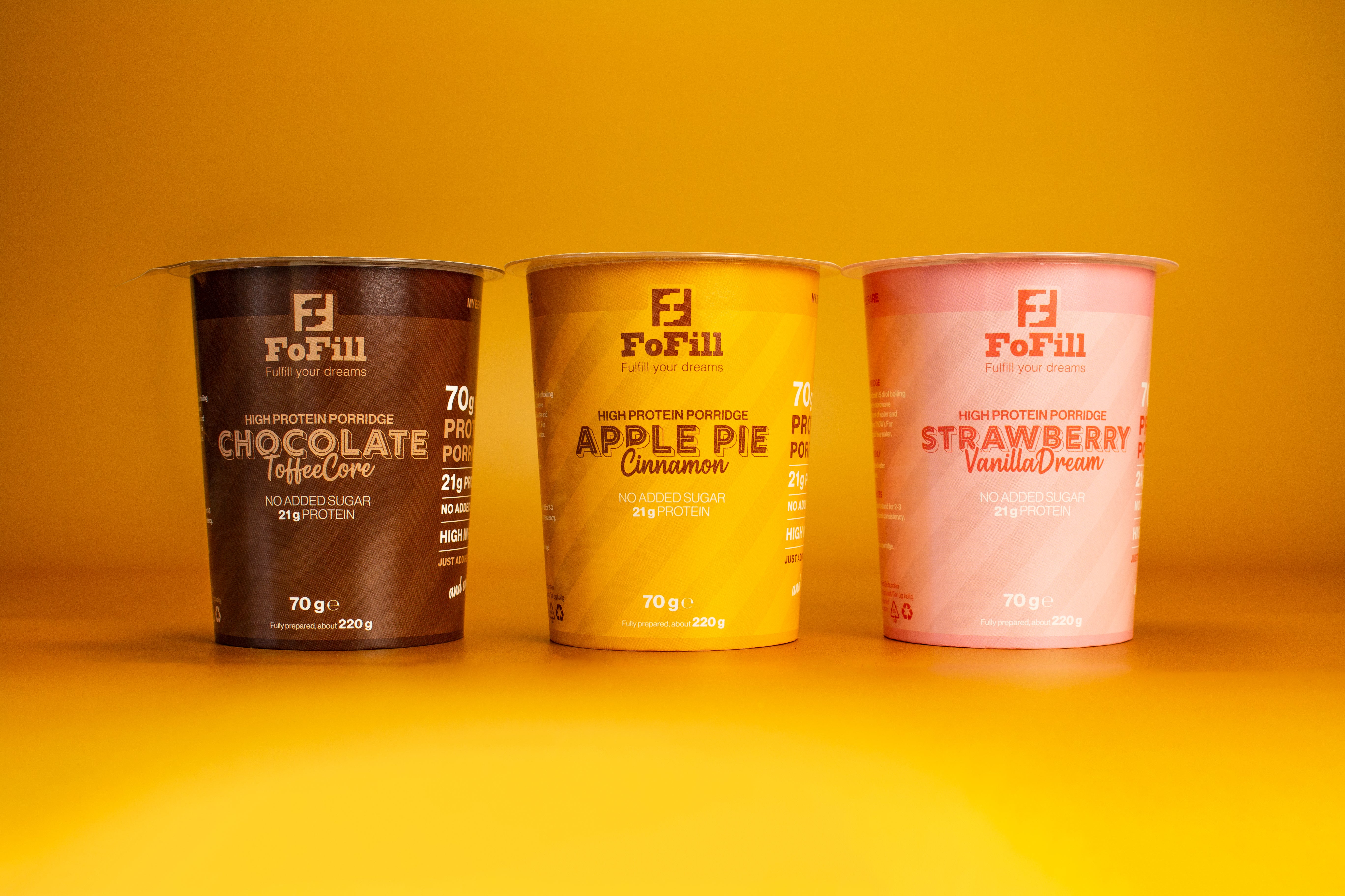 Tre olika smaker av FoFills proteingröt