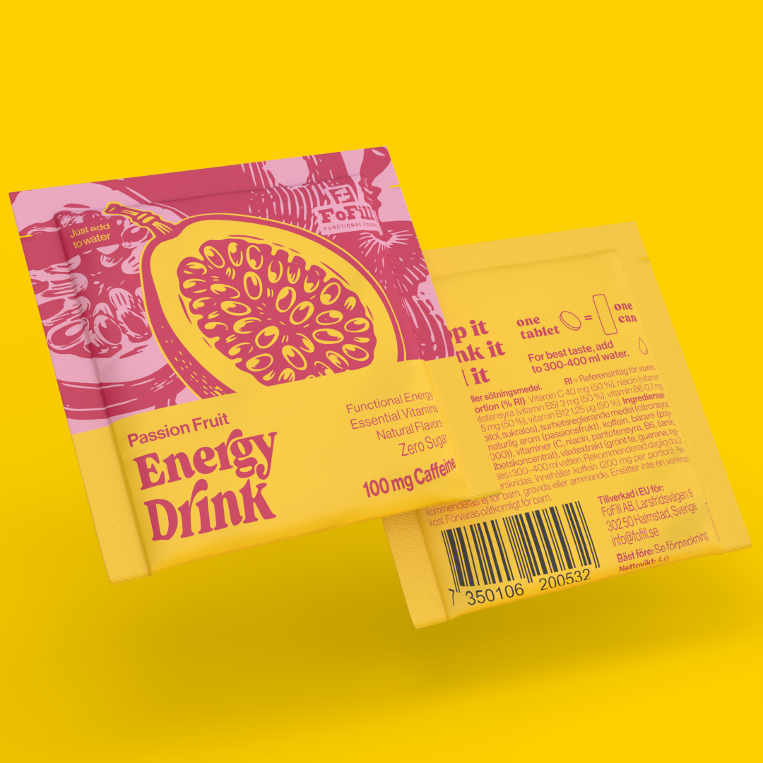 FoFill energidryck brustablett med smak av passionsfrukt