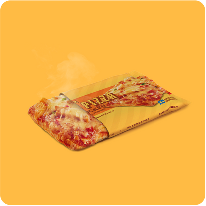 Protein Pan Pizza BBQ Chicken, öppen förpackning där pizza osten smälter. Perfekt för lunch. 